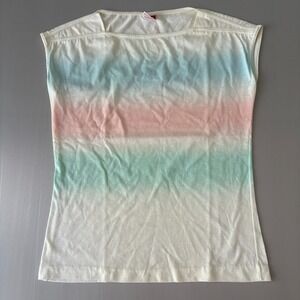 Vintage TAIL Tank Top Women's S 80s Pastel Ombre Striped Boat Neck Sleeveless